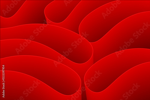 Abstract Red Wave Shapes Creating a Flowing Ribbon Illusion