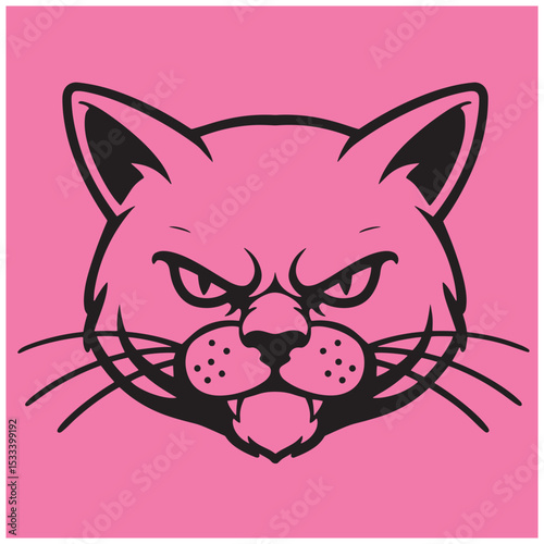 Angry cat face graphic illustration pink background vector design for creative projects