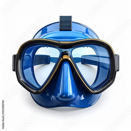 Blue Diving Mask with Clear Lenses on White Background