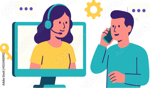 Tech support connecting customers via telephone  computer