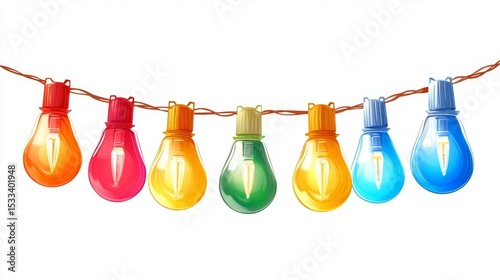 Colorful String Lights: Festive Edison Bulbs Decor for Party, Wedding, or Home, Brightly Lit Against White Background