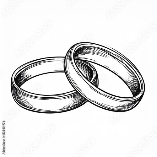 Two Simple Wedding Rings Line Art Illustration