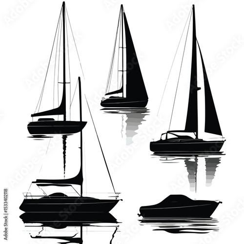boat silhouette set, Black & White silhouette set 