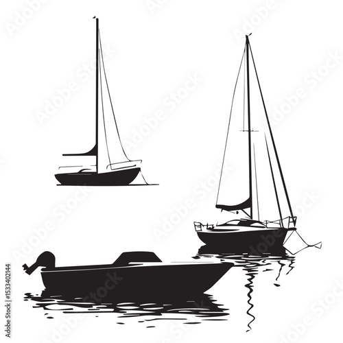 boat silhouette set, Black & White silhouette set 