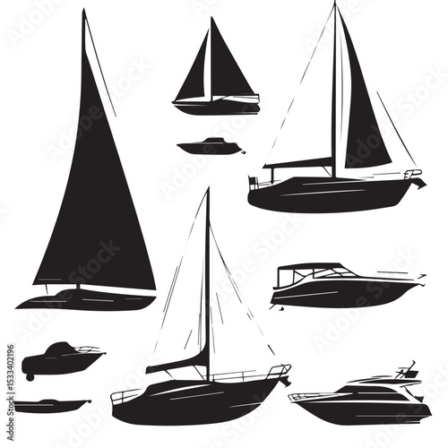 boat silhouette set, Black & White silhouette set 