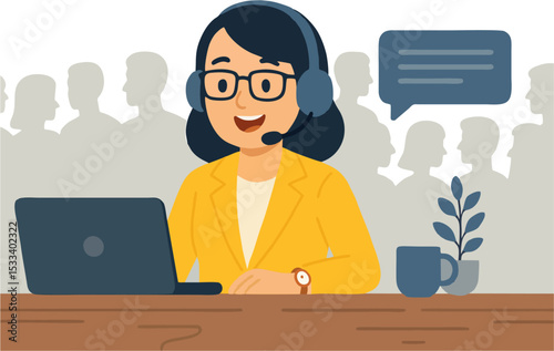 Cheerful customer support representative at work