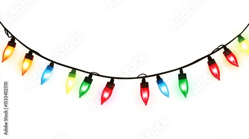 Colorful Christmas String Lights Festive Holiday Decoration Hanging Bulbs Illumination White Background