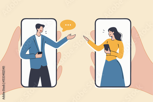 Video conference during COVID-19 Coronavirus outbreak, people using technology work at home remotely concept, man and woman teammate working remotely using smartphone or mobile phone for meeting.