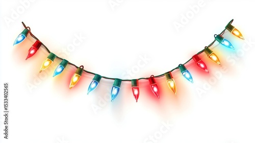 Festive Multicolored Christmas String Lights Arched on White Background: Holiday Illumination Decor