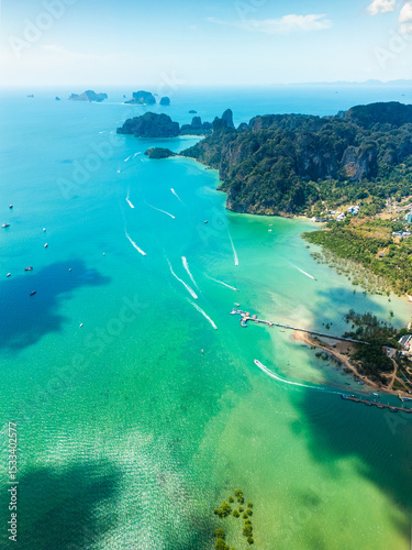 Wallpaper Mural Vertical Aerial of Railay Beach Krabi With Boats and Turquoise Sea Water Torontodigital.ca