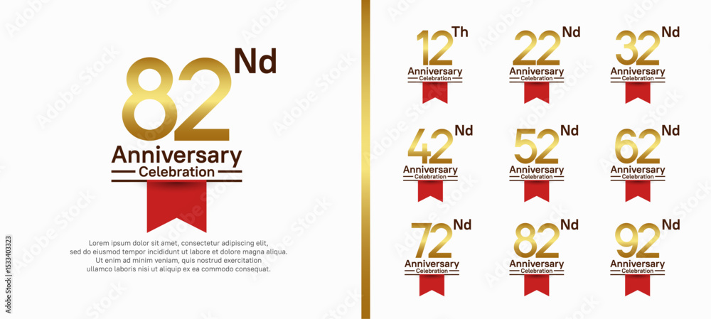 Obraz premium set of anniversary logo style with red ribbon. vector design gold color for celebration