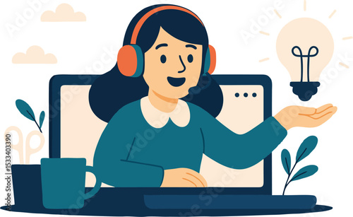 Cheerful telemarketer with bright idea
