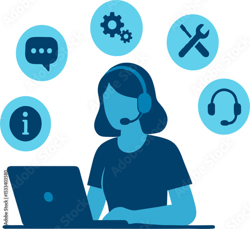 Customer service worker with tech icons