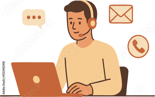 Illustrated customer service representative with technology