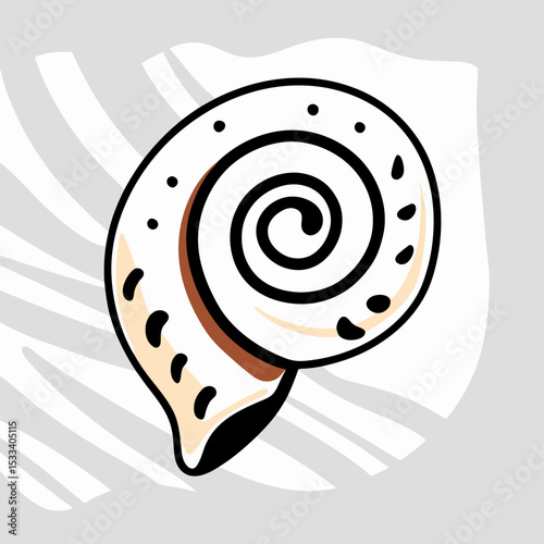 Seashell illustration, spiral shell graphic design element