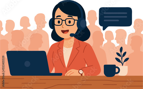 Cheerful operator assisting customers remotely