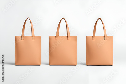 Three Tan Totes with white background 