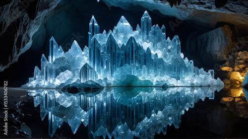 Dazzling crystal formation in a cave, reflective, dazzle