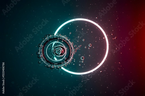 Abstract golden ring background,  ring, vivid colors, octane render, a macro shot of a liquid with bubbles and an illuminated