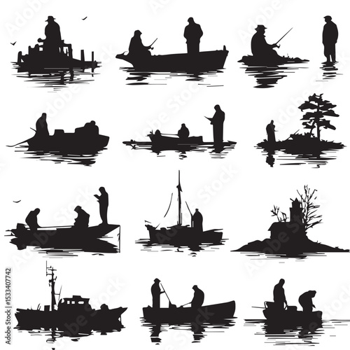 boating silhouette set, Black & White silhouette set