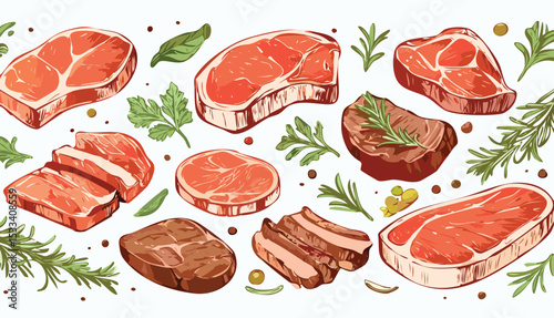 Hand-Drawn Steak Sketch Collection – Vintage Meat Cuts Illustration Set for Butchery or Menu Design