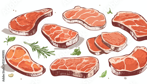 Hand-Drawn Steak Sketch Collection – Vintage Meat Cuts Illustration Set for Butchery or Menu Design