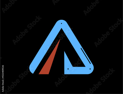 Abstract geometric design with excavator and mountain symbol, for mining , industry , construction logo