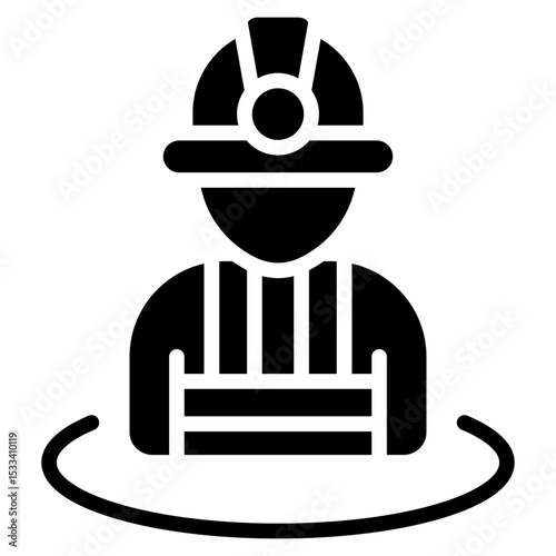 Safety Zone Glyph Black Fill Silhouette - Worker with helmet standing inside boundary ring, symbolizing designated safe working zones