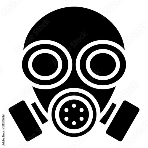 Gas Mask Glyph Black Fill Silhouette - Industrial gas mask, representing protection against airborne hazards and toxic environments