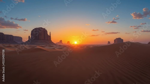 Desert Sunset Over Monumental Rock Formations