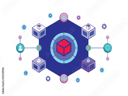 Abstract network data cube system illustration isolated on white background
