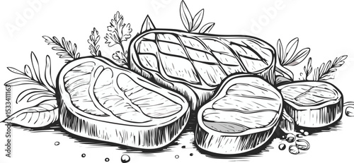 Hand-Drawn Steak Sketch Collection – Vintage Meat Cuts Illustration Set for Butchery or Menu Design