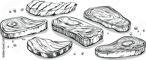 Hand-Drawn Steak Sketch Collection – Vintage Meat Cuts Illustration Set for Butchery or Menu Design