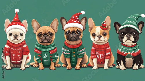 Festive Christmas Costumes for Pets in Cute Vector Set, Pets in Christmas Costumes