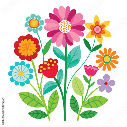 Vibrant colorful flower bouquet illustration