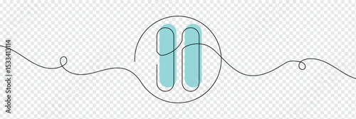 Pause stop icon in continuous line drawing style. Line art of pause button. Vector illustration. Abstract background . EPS 10 .