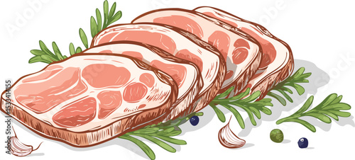 Hand-Drawn Pork Steak Sketch Collection – Vintage Butchery Meat Cuts Illustration Set