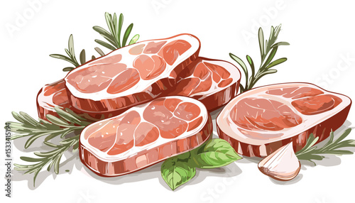 Hand-Drawn Pork Steak Sketch Collection – Vintage Butchery Meat Cuts Illustration Set