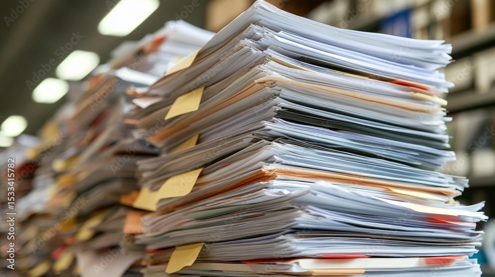 Obraz premium High stack of papers, documents, and files