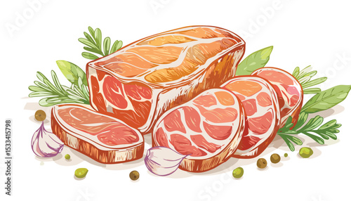 Hand-Drawn Pork Steak Sketch Collection – Vintage Butchery Meat Cuts Illustration Set
