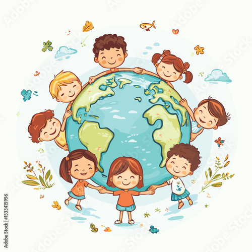 Children with virtual environmental friendly world