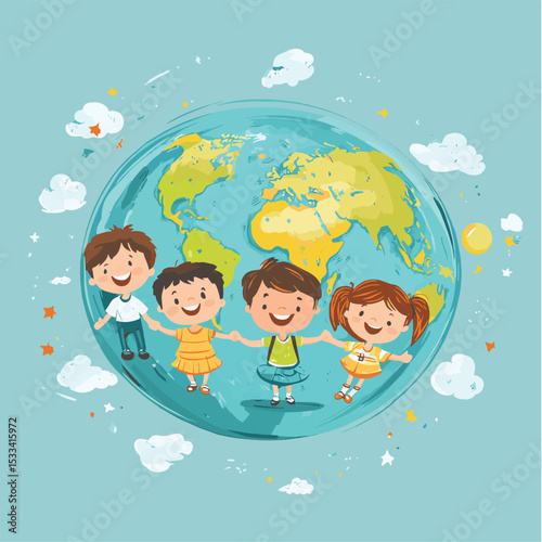 Children with virtual environmental friendly world