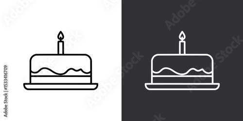 Outline Birthday Cake Icon – Black and White Version