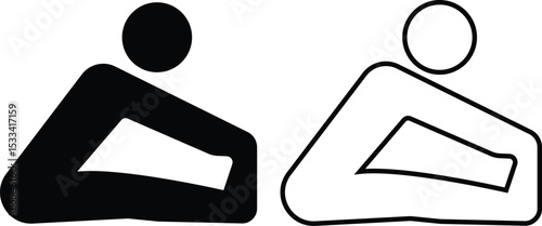 Yoga and exercise poses icons set flat, line styles. Commonly practiced exercise and movement in personal fitness routine. Meditate relax pictogram. Calm aura galaxy serenity and health body vectors.