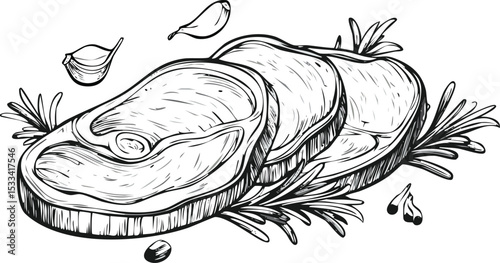Hand-Drawn Pork Steak Sketch Collection – Vintage Butchery Meat Cuts Illustration Set