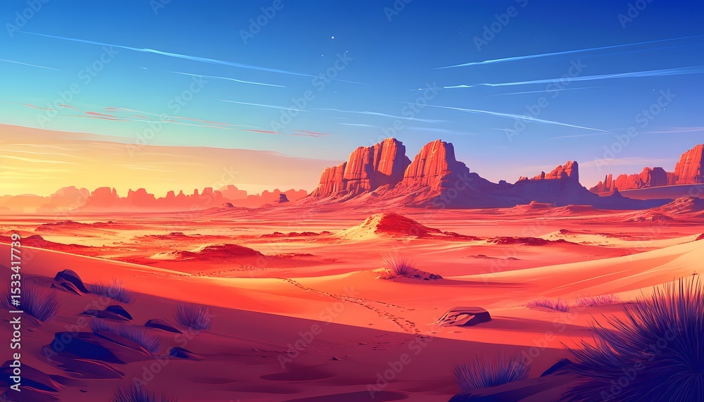 Naklejka premium Vivid desert landscape at sunset.