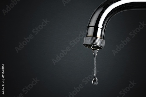 Close-Up of a Modern Faucet with a Single Water Drop on Dark Background