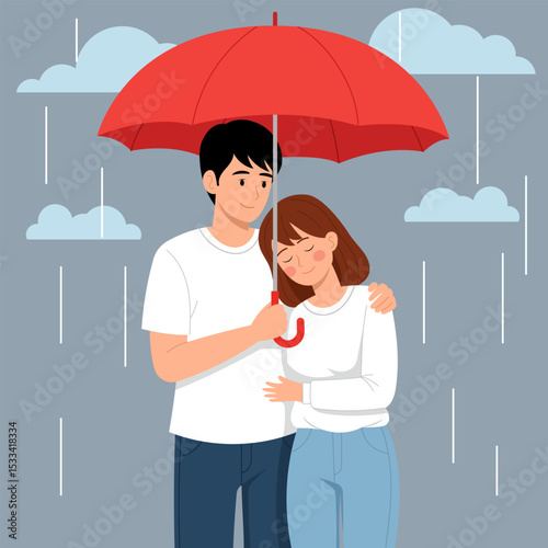 Couple Under Umbrella Love, Protection, and Rainy Day Romance