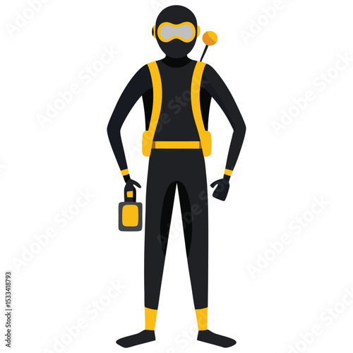 Professional scuba diver in full gear illustration
