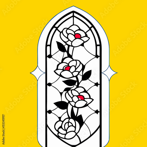 Gothic Rose Stained Glass Window Design Illustration